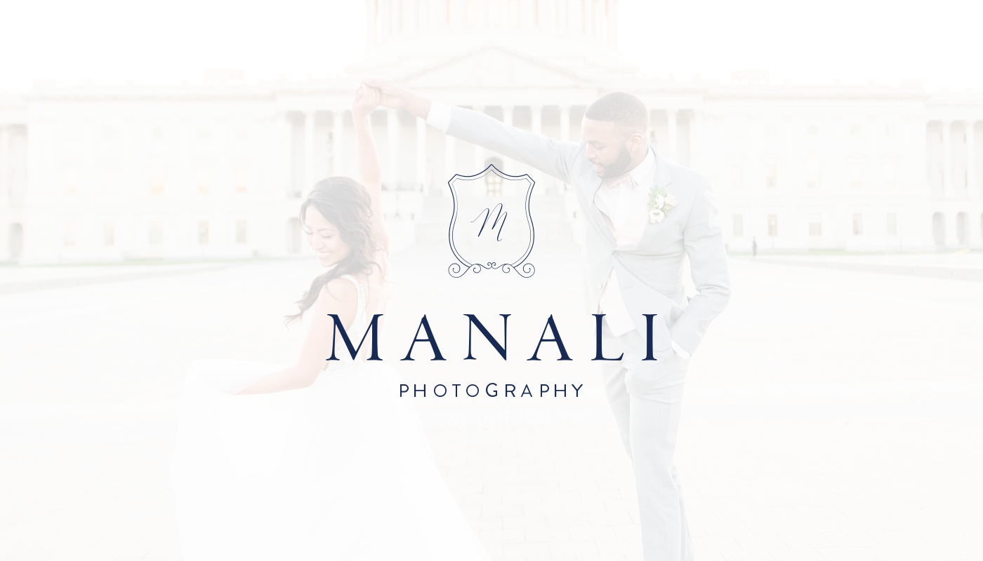Manali Photography logo over image of bride and groom in front of US Capitol building