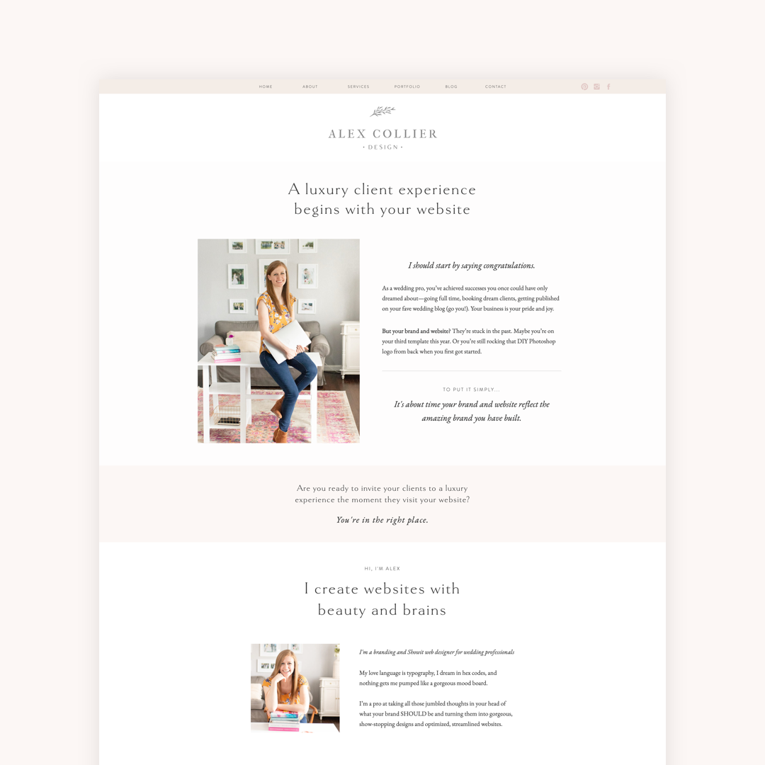 Alex Collier Design Showit About Page with new website copy