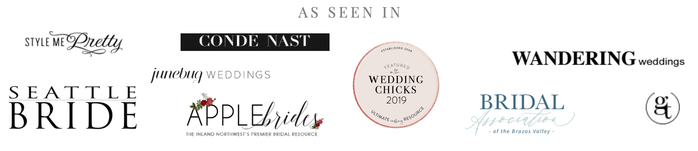 Mishmash of wedding magazine and blog awards and features badges