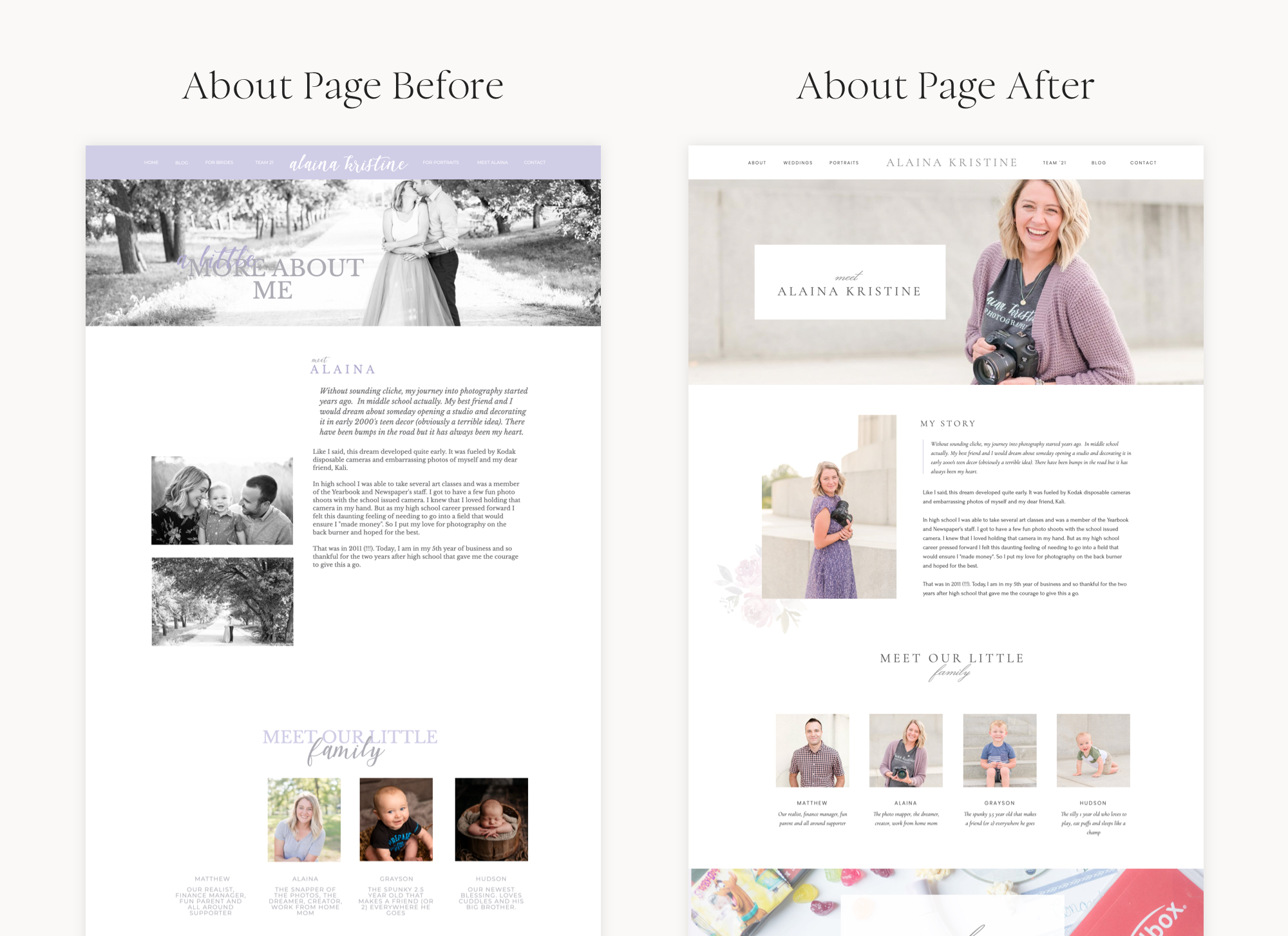 About Page before and after