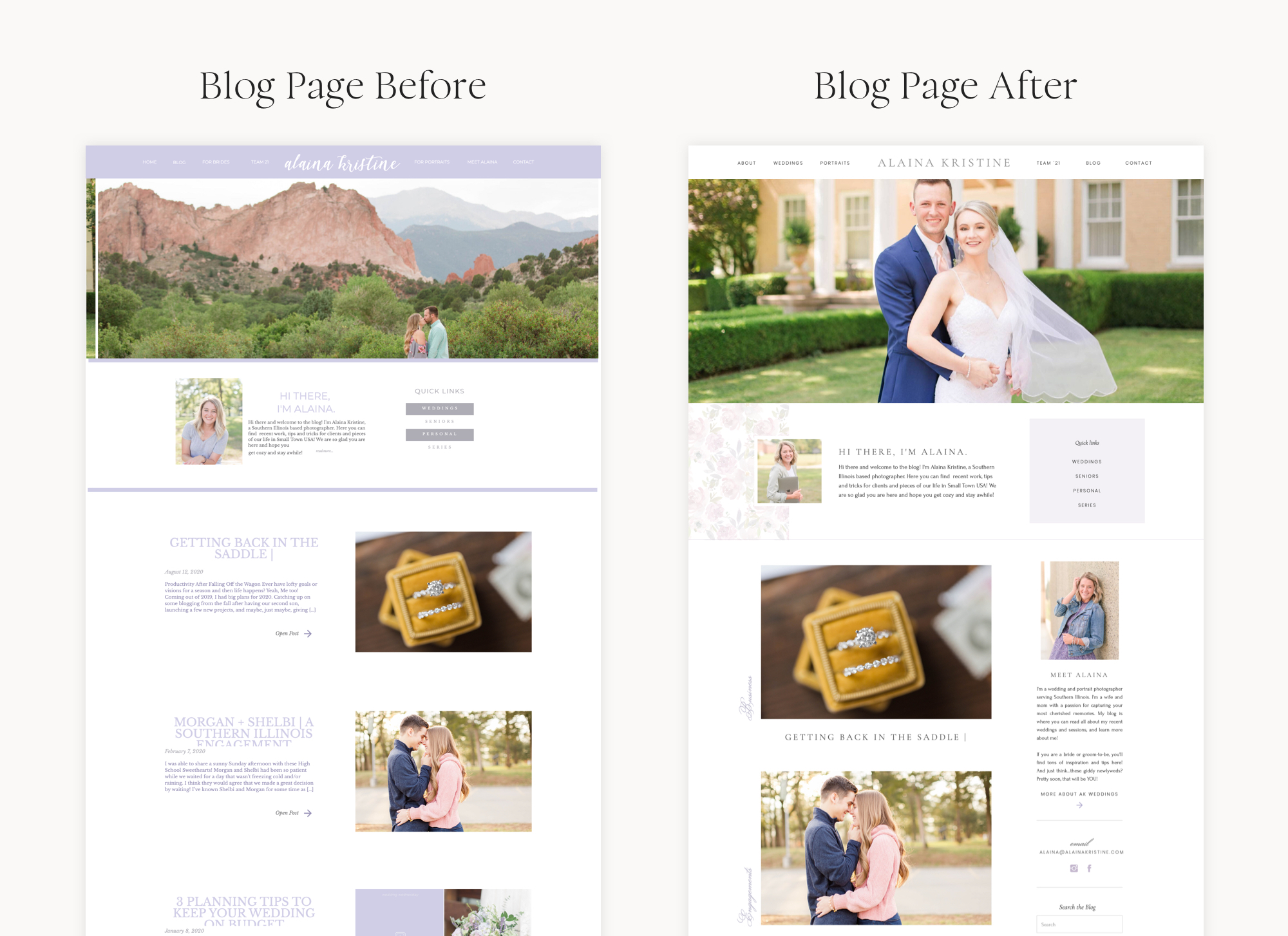 Blog page before and after