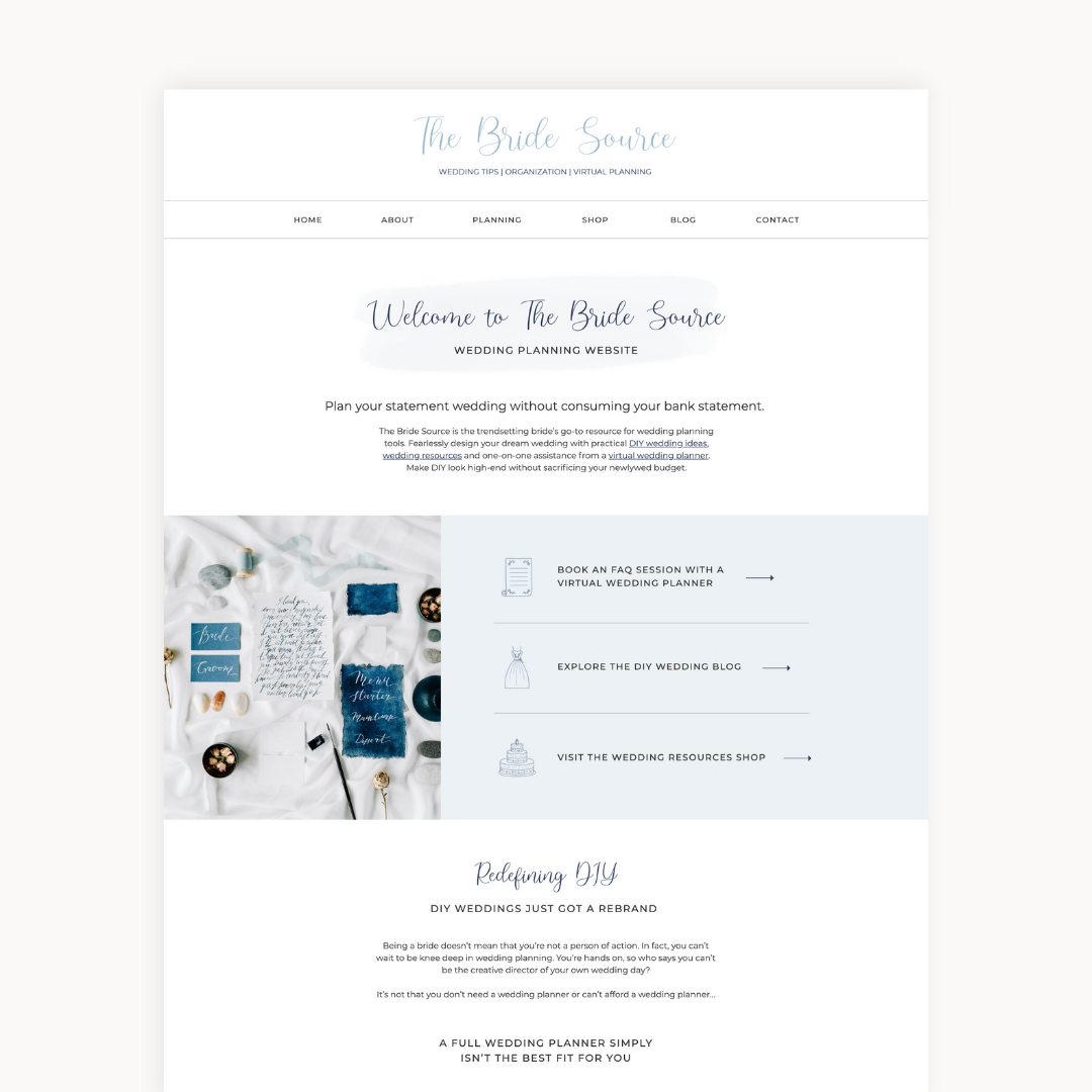 The Bride Source custom Showit website