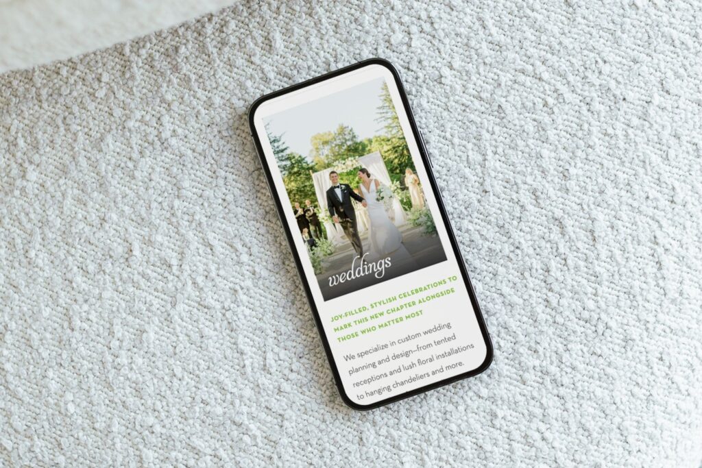 Viva Bella Events home page design mockup on phone