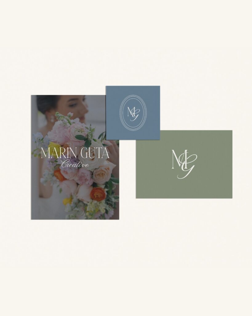 Marin Guta stationery suite with blue and green color and monogram logo
