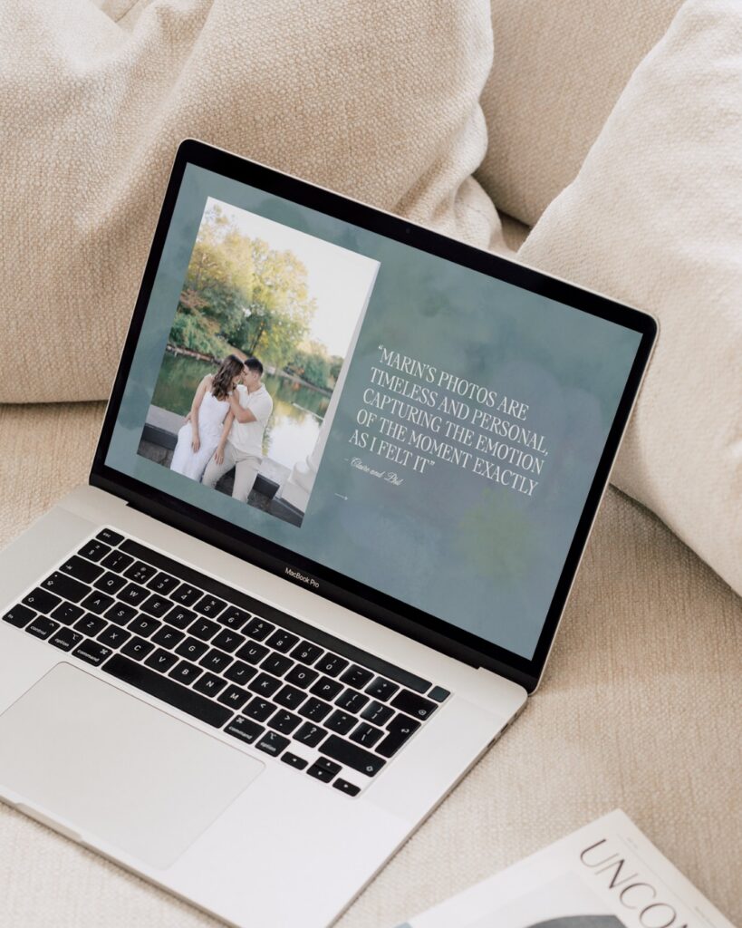 Marin Guta home page testimonial on laptop
