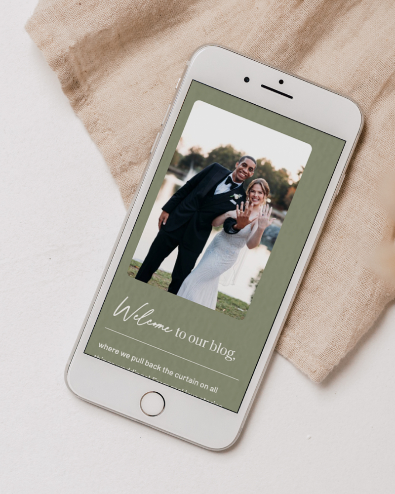 Wedding blog displayed on smartphone screen, illustrating mobile friendly website experience created with Showit hosting