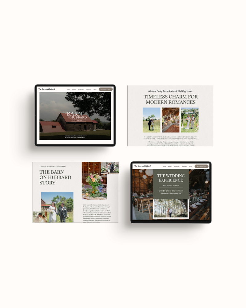 Wedding venue featuring refined layouts, editorial imagery, and modern Showit website pages.