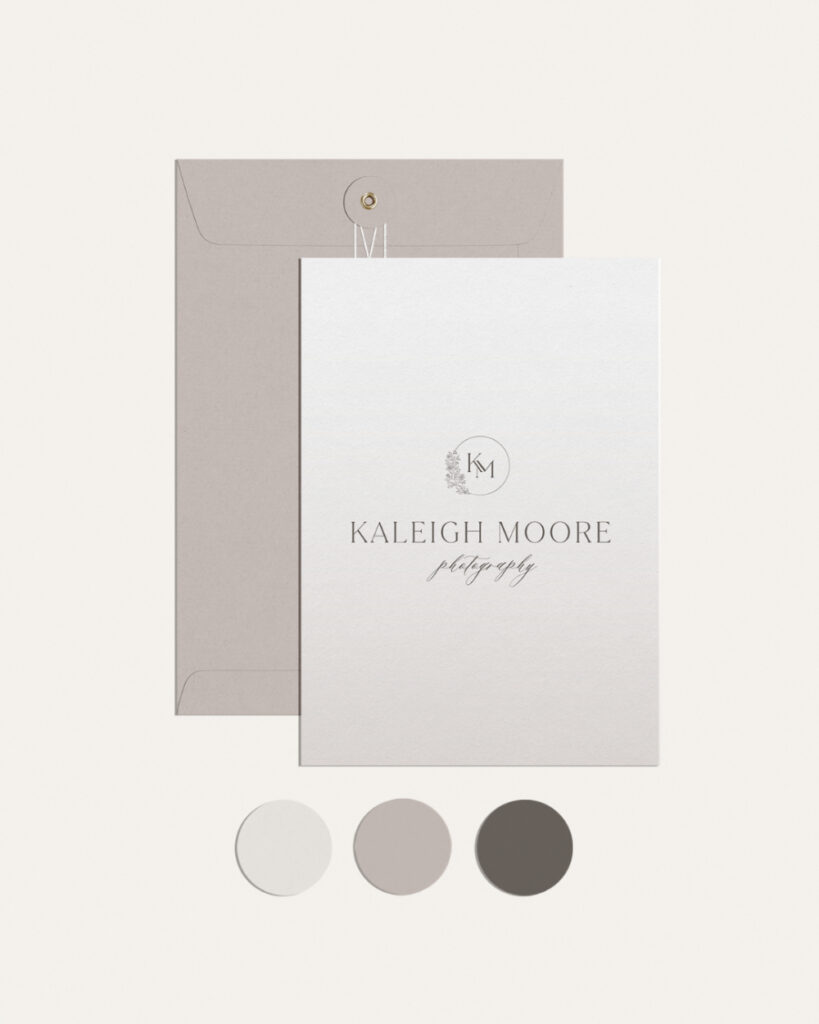 Photography brand identity featuring logo design, stationery mockup, and neutral color palette.